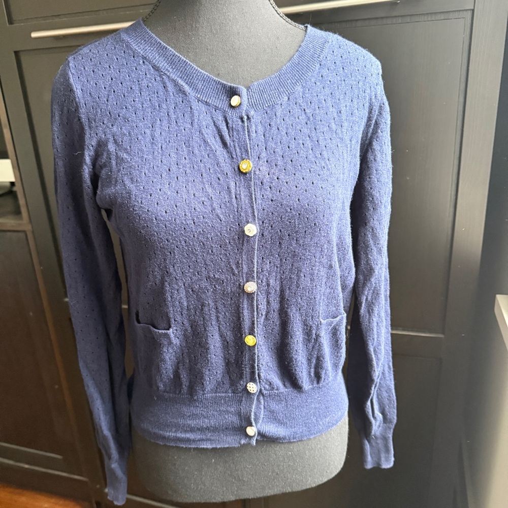 Anthropologie Navy Blue Knit Cardigan